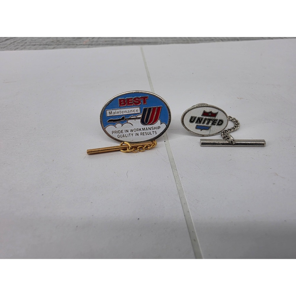 Vintage United Airlines Tie Tack Set BEST Maintenance Saul Bass Tulip Logo Pins